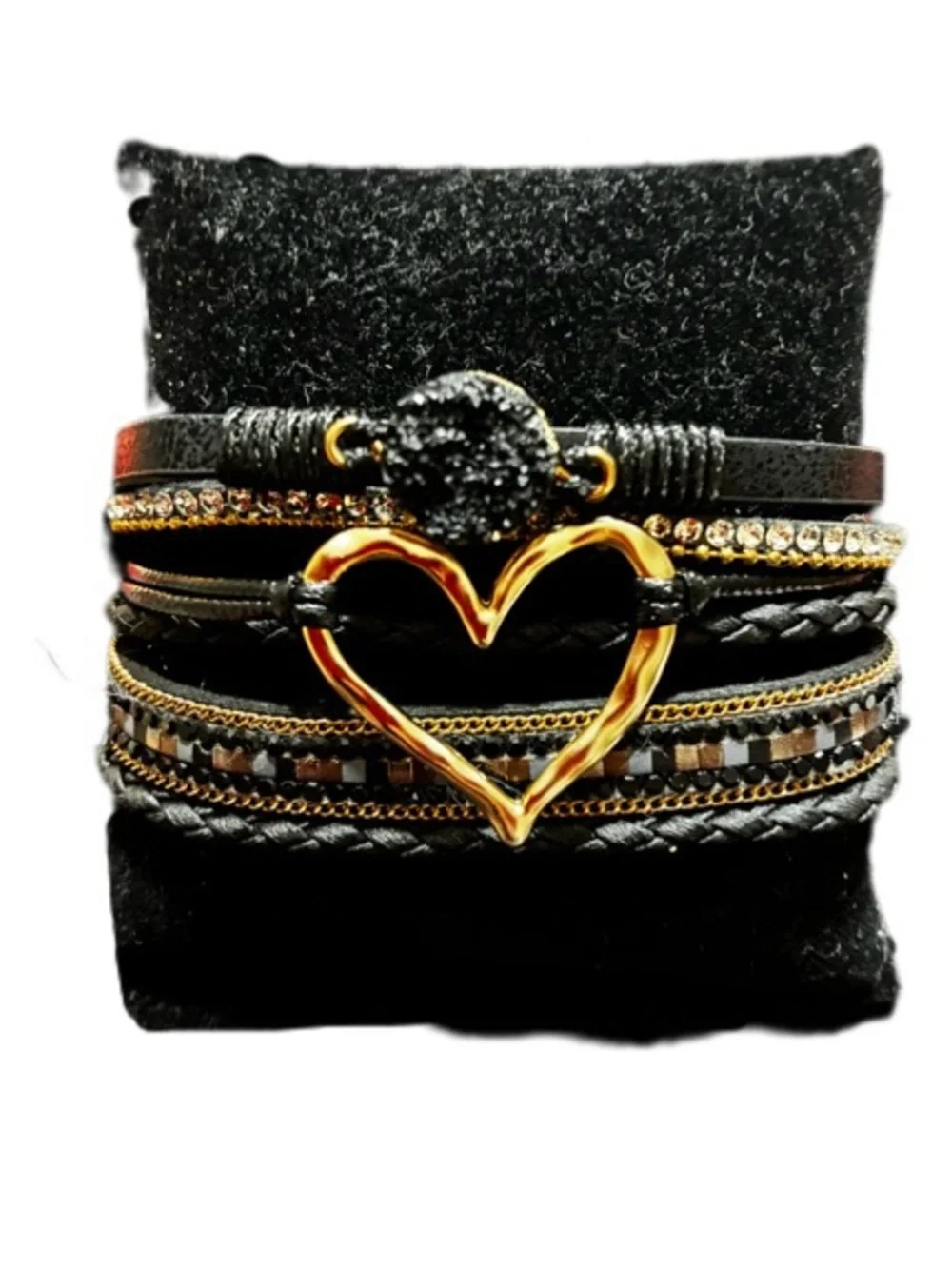 Bracelet EUC bohemian-style multilayer black pu leather wrap Love